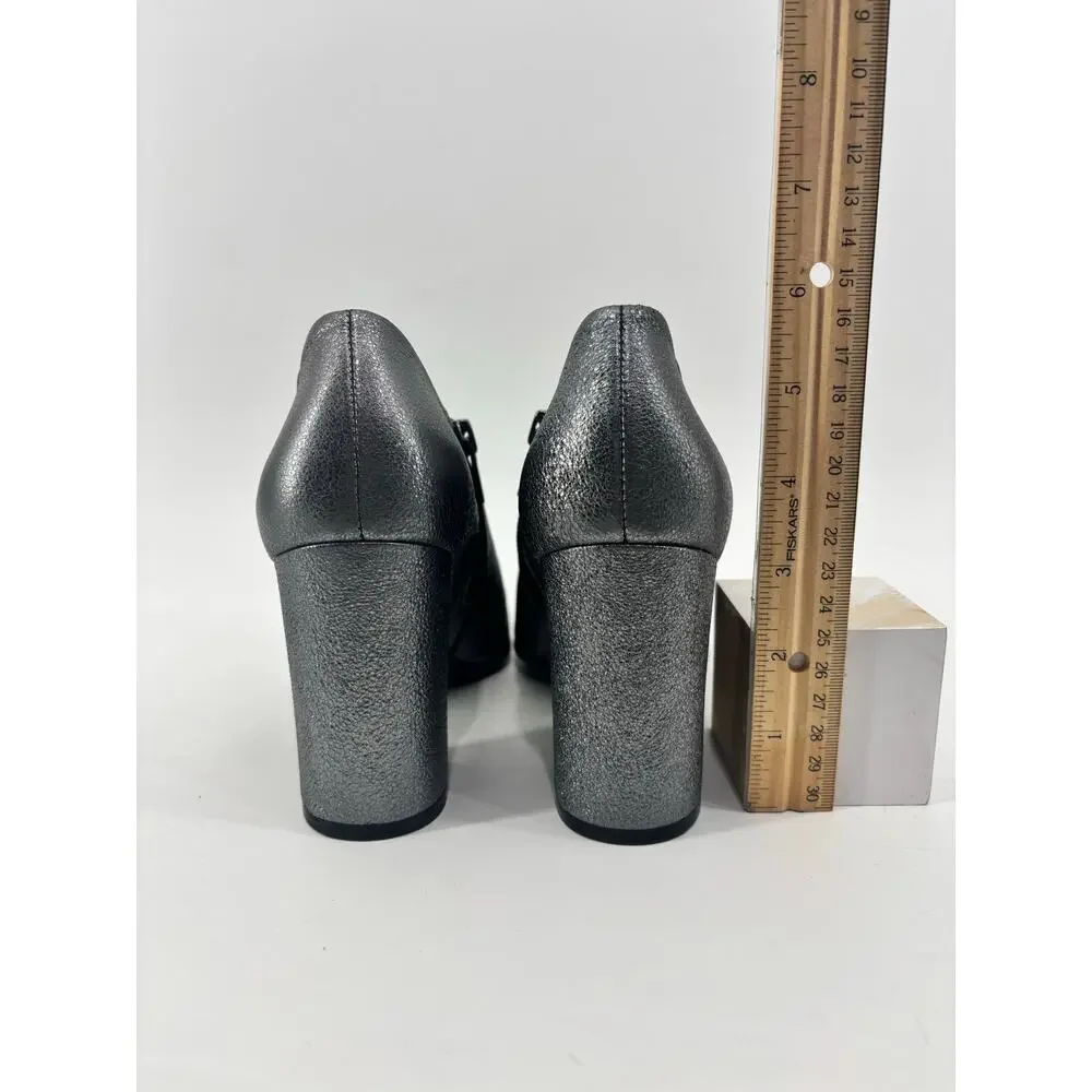 Naturalizer Womens 7.5 Metallic Pewter Gray Block Heel Ankle Booties
